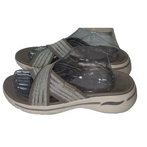 Women's Skechers, GOwalk Arch Fit Sandal 10M 140222-DKTP Taupe Fabric Synthetic